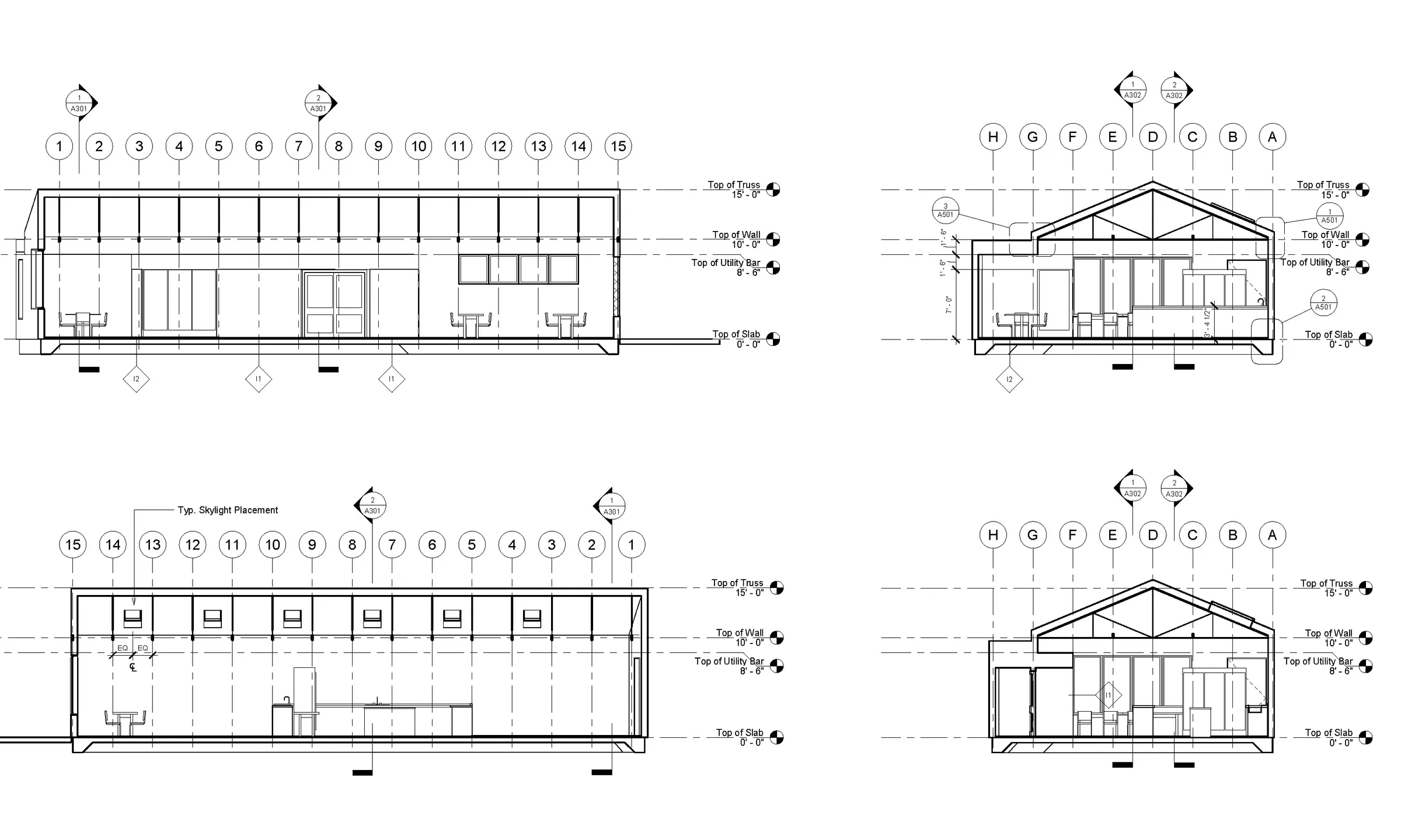 Bid-set longitudinal and cross sections of the flower shop — from the Mae Flower Shop by Jack Rusk and collaborators (Yale School of Architecture, Summer 2020)